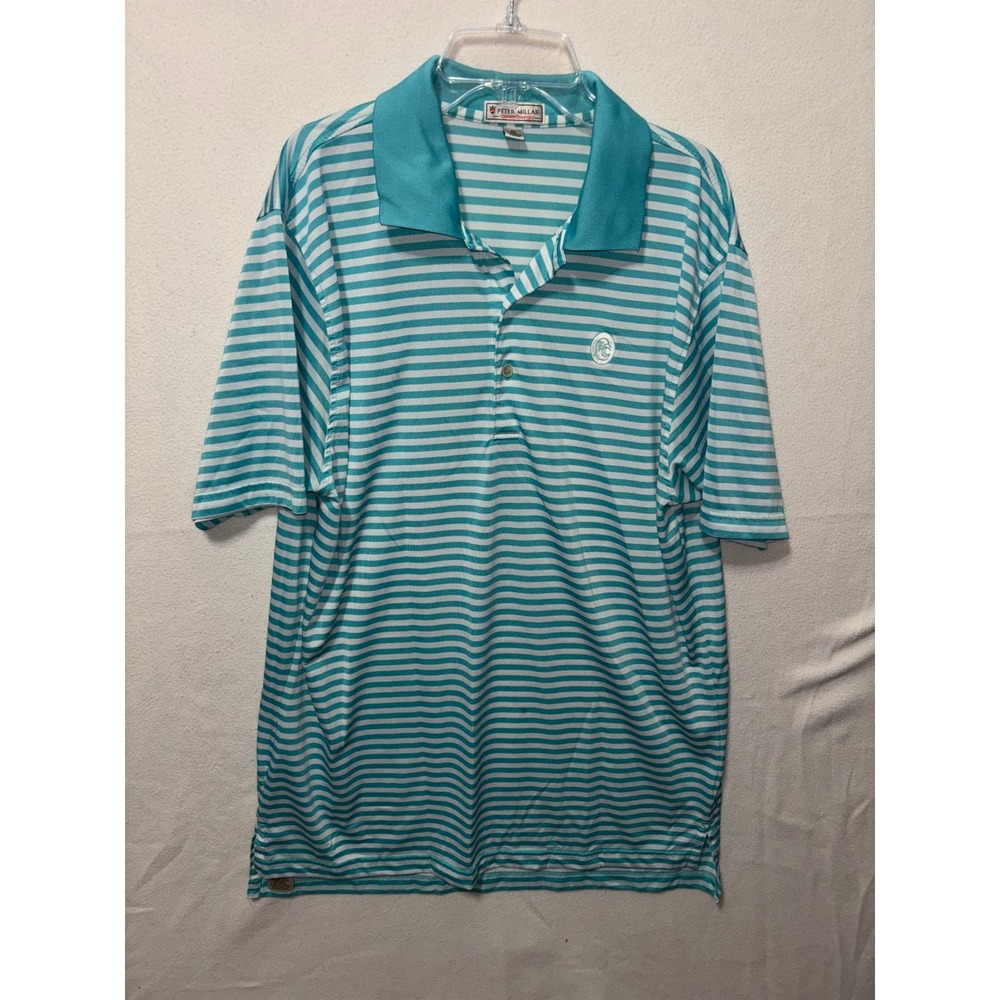 Peter Millar Summer Comfort‎ Mens XL Teal White Striped Golf Polo Shirt